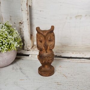 Small Vintage Copeland Hand Carved Wood Owl Figurine 4.5" - MCM- Boho- Folk Art